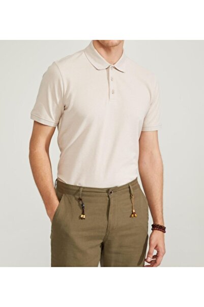 NACAR STORE Men's Cream Basic Polo Neck T-shirt
