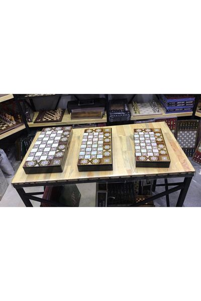 OTTOMAN GAMES Izmir Pearlescent Polyester Wooden Backgammon & Checkerboard Set Large Size 03