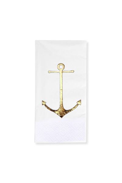 Story 33x33 سم ورق ذهبي مرساة بحرية منقوشة 16 عبوة 1/8 أضعاف مناديل ورقية بيض...