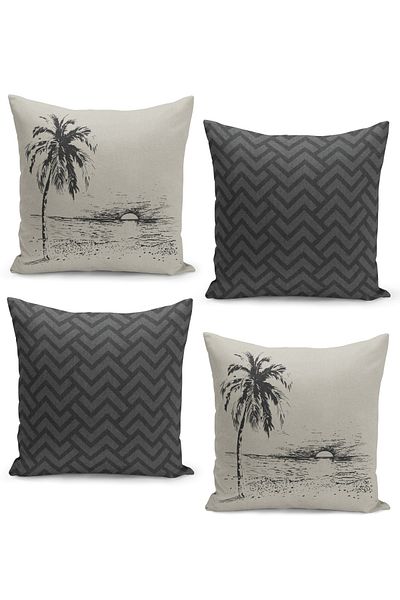 Filamente Set de 4 huse de pernă cu fundal din tweed de in Design boem