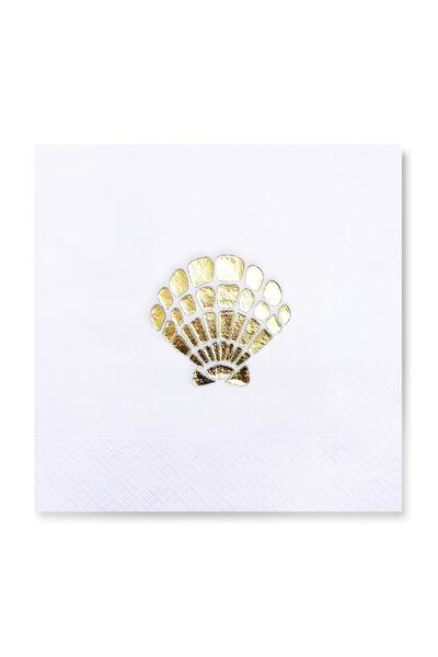 Story 33x33 سم ورق ذهبي أويستر شيل البحرية منقوشة 16 قطعة مناديل ورقية بيضاء ...