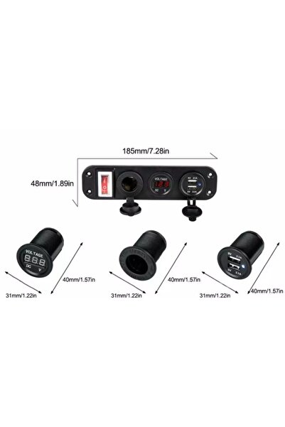 Autoline Çift Usb Araç Şarj Soketi Voltmetre Çakmaklık 12v Aç Kapa Anahtarlı