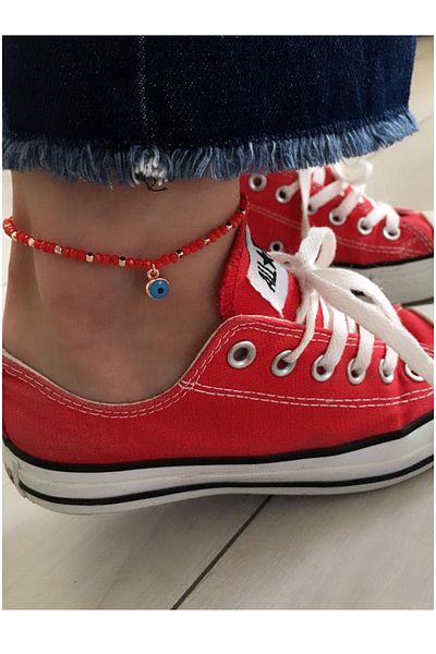 Serline Desing Women's Evil Eye Crystal Stone Red Anklet