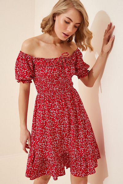 Happiness İstanbul Kleid - Rot - Gerüschter Saum