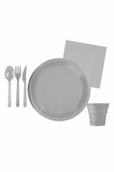 kidspartim Silver Plastic Tableware Set for 25 Persons