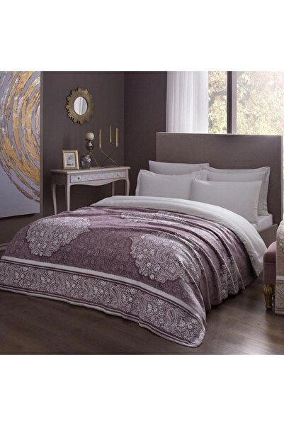 Taç Aryan Mürdüm Çift Kişilik Pamuk Battaniye