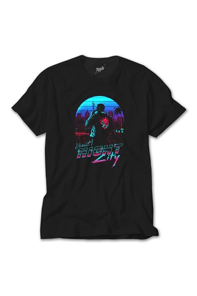 Z zepplin Tricou negru Cyberpunk 2077 Visit Night City