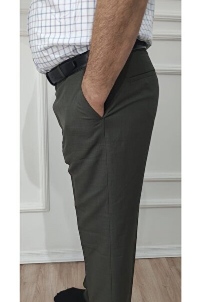 nacar çarşı Erkek Büyük Beden Klasik Haki Rahat Kesim Kumaş Pantolon