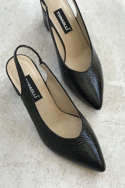 TUNAELLİ Pantofi cu toc din piele naturală din piele naturală neagră pentru femei, mărimea 35-41