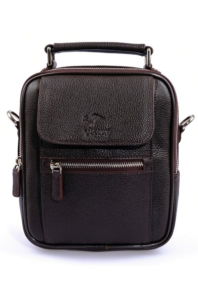 KANGAROO KINGDOM Erkek Askılıklı Postacı & El Çantası Hakiki Dana Deri Koyu K...
