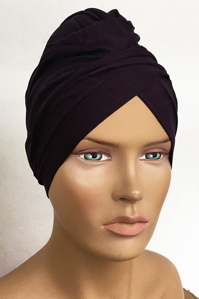 Vera Aura Ready Turban Bonnet Χτενισμένο βαμβακερό δαμάσκηνο Μωβ καπό σταυρωτό γυναικείο μουσουλμανικό καπό