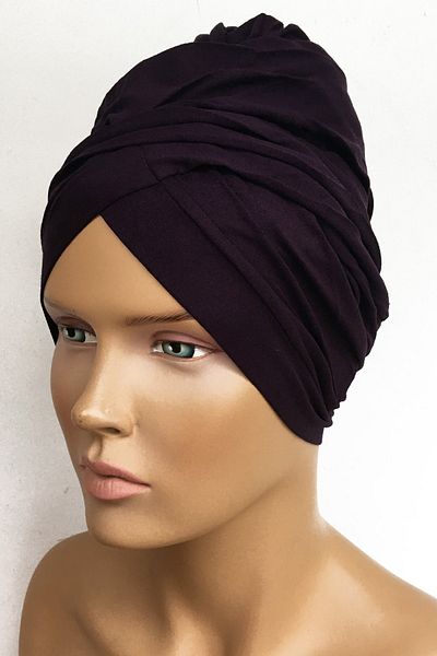 Vera Aura Ready Turban Bonnet Χτενισμένο βαμβακερό δαμάσκηνο Μωβ καπό σταυρωτό γυναικείο μουσουλμανικό καπό
