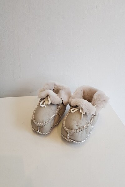 Papulin Unisex Bebek Süet Deri Kürklü  Patik