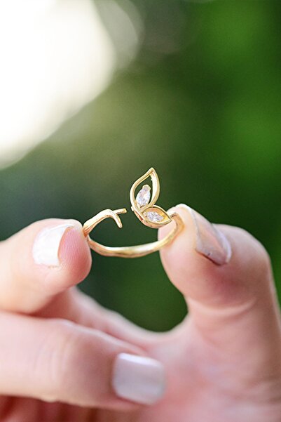 LOTUS GÜMÜŞ Beyaz Taşlı Kanat Motifli 14k Rose Altın Kaplama Yüzük