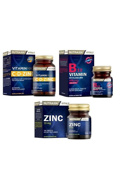 Nutraxin Vitamin B12 - 1000 Mcg 60 Tablets, Vitamin Max - 60 Tablets, Zinc - 15 Mg 100 Tablets