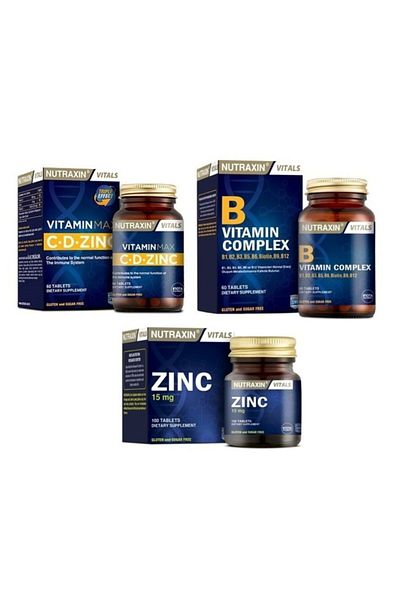 Nutraxin Vitamin B 60 Tablets + Zinc 15 Mg 100 Tablets - Containing B1 B2 B3 B5 B6 B12