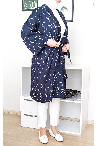 PNRSTİL Chiffon Navy Blue Kimono Short