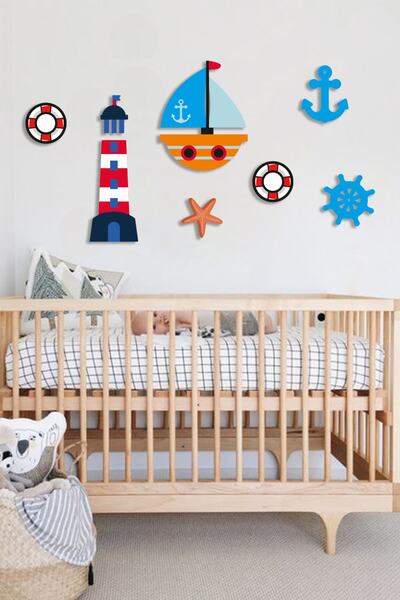 7-Piece Wooden Wall Gluing Ornament with Sailor Figure