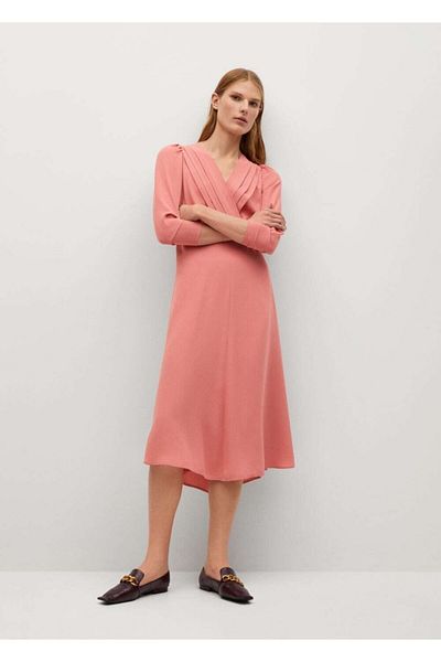 MANGO Woman Γυναικείο ροζ φόρεμα με λεπτομέρεια μπαταρίας