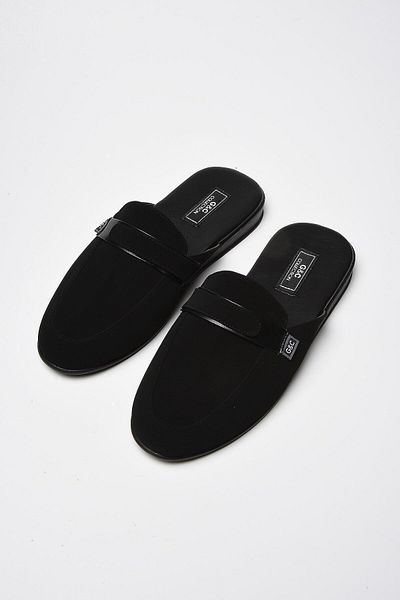 GC Men's Black Poly Sole Nubuck Buckle Home Slippers 350
