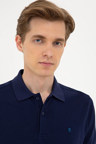 Pierre Cardin Μπλουζάκι με λαιμόκοψη μπλέ Navy Blue Slim Fit Basic Polo Neck T-shirt