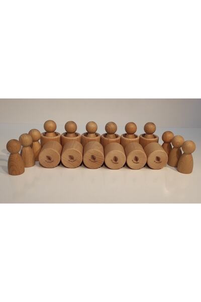 aliwooden Naturel Waldorf Insan Figürleri ve Kaseleri 12'li