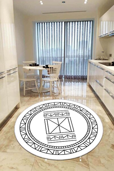 NeluxHome Iskandinav Desen Kaymaz Tabanlı Makinede Yıkanabilir Yuvarlak Mutfa...