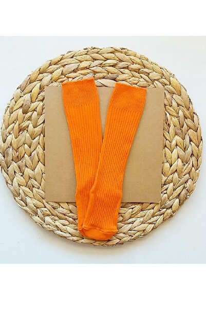 Asa Bebek Çocuk Kız Erkek Bebek Turuncu Düz Fitilli Diz Altı Çorap