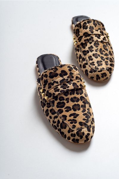 LuviShoes Papuci de damă maro din piele naturală leopard