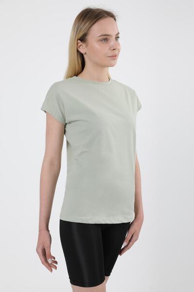 MD trend Tricou tricotat de bază din bumbac cu mânecă liliac verde mentă pentru femei