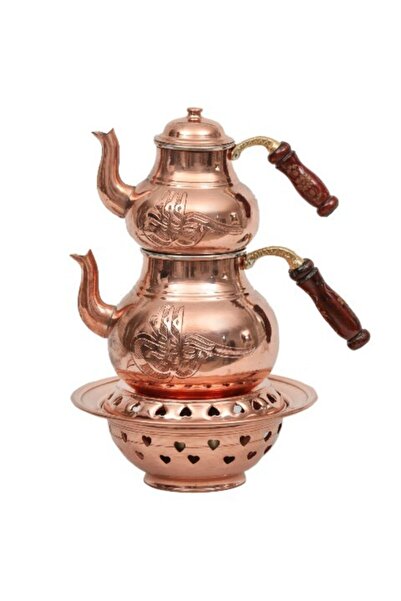 HASBEDESTEN Antep Işi Tuğralı Parlak Bakır Çaydanlık Balkon Sefası Yakıt Jel ...