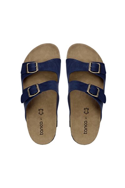 Tamer Tanca Men's Blue Leather Slippers 766 300-05 Erk Trlk Y21