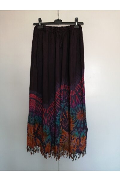 Butik Tülin Otantik Viskon Mürdüm Batik Püsküllü Etek