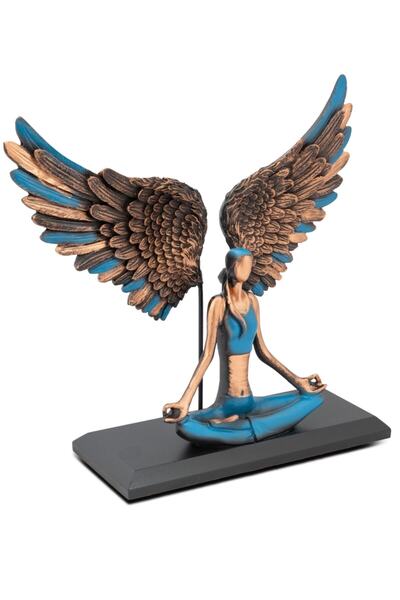 Gift Garden Yoga Yapan Kadın Melek Kanatlı Mavi Eller Aşağıda Dekoratif Biblo