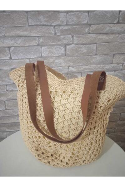 Üçbey Γυναικεία κίτρινη τσάντα ώμου, χειροποίητη, από χάρτινο νήμα