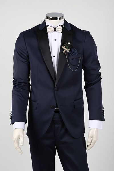 Sarar Men's Navy Blue Terral Tuxedo Groom Suit