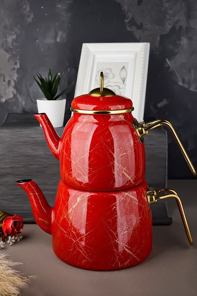 Bayev Elite Class Red Broken Marble Teapot - New Year's Special