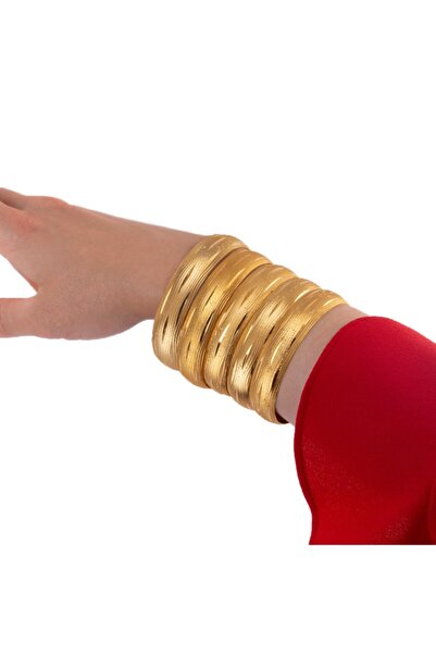 Yıldız Gold İmitasyon 22 Ayar Altın Kaplama Ağaç Kabuğu Desen 1.5 Cm Bilezik