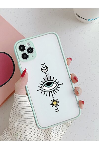mooodcase Iphone 11 Pro Max Su Yeşili Kamera Lens Korumalı Nazar Göz Desenli Lüx Telefon Kılıfı Uyumlu