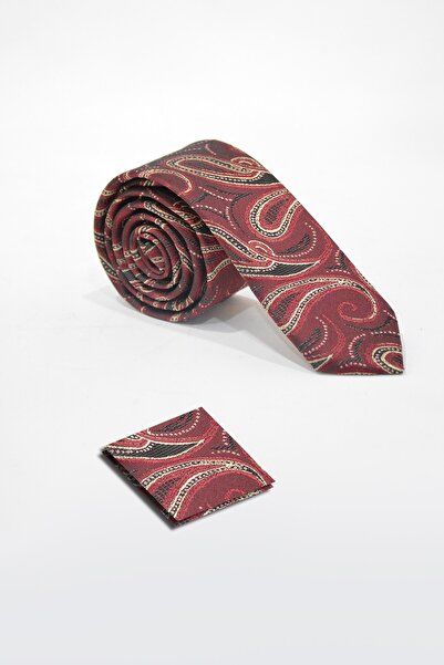 VEAVEN Erkek Desenli Kravat Ve Mendil Seti Vavn008-0000006-1 Bordo