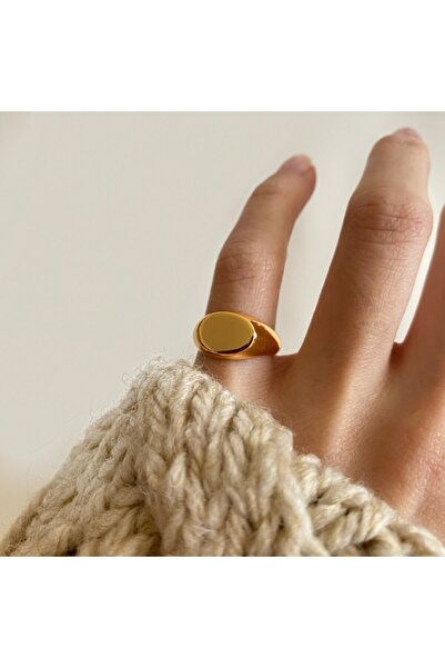 Okkostore Kadın Gold Rengi Oval Serçe Parmak Yüzük