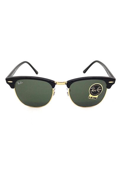 Ray-Ban CLUBMASTER CLASSIC RB3016 W0365 51-21 Unisex Sunglass Polished Black on Gold_G-15 Green
