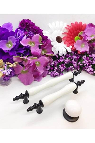 ARON Tomurcuk 96mm Siyah Lüks Porselen Kulp Mutfak Vestiyer Dolap Çekmece Kulbu 9.6cm