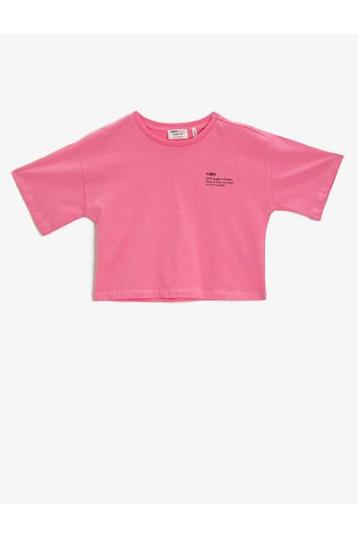 Koton Tricou din bumbac, cu mânecă scurtă, cu gâtul turn, cu imprimeu roz pentru fete