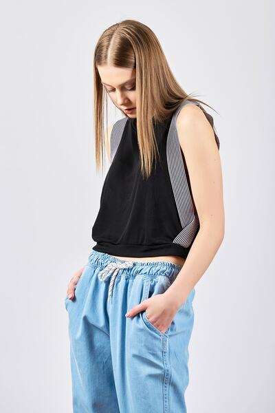 ladyzey Tricou negru de damă cu părți deschise