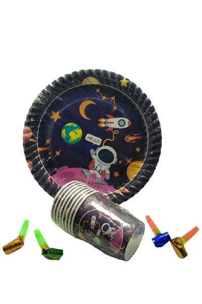 Karnaval Ambalaj Space Themed Cardboard Plate Cup for 8 Persons