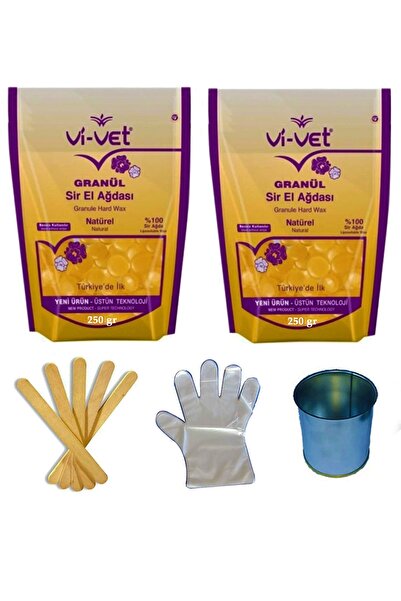 Vi-vet Vivet Granül Ağda Natürel Yedek 250gr+ Yedek Full Set Cezve Eldiven Sp...