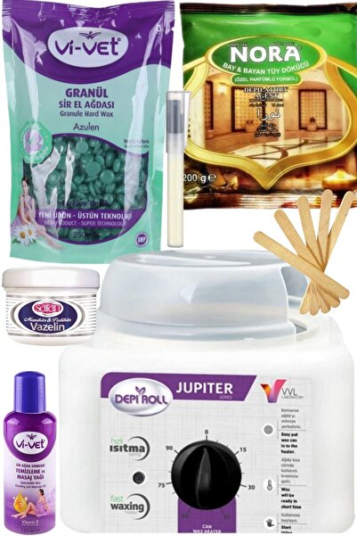 Genel Markalar 800ml Ağda Isıtıcı Makine + Vivet Azulen Inci Boncuk Ağda 250gr+ Nora Tüy Dökücü+ Ağda Seti 7 Prç