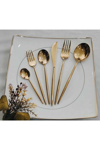 BRONDOFF Fırat Gold Titanium Fork Spoon Set 36 Pieces