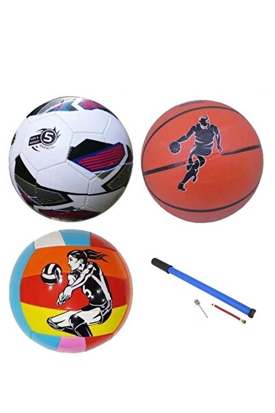 Efe Toys Çocuk Futbol Topu Voleybol Topu Basketbol Topu Seti + Pompa + Top Iğ...
